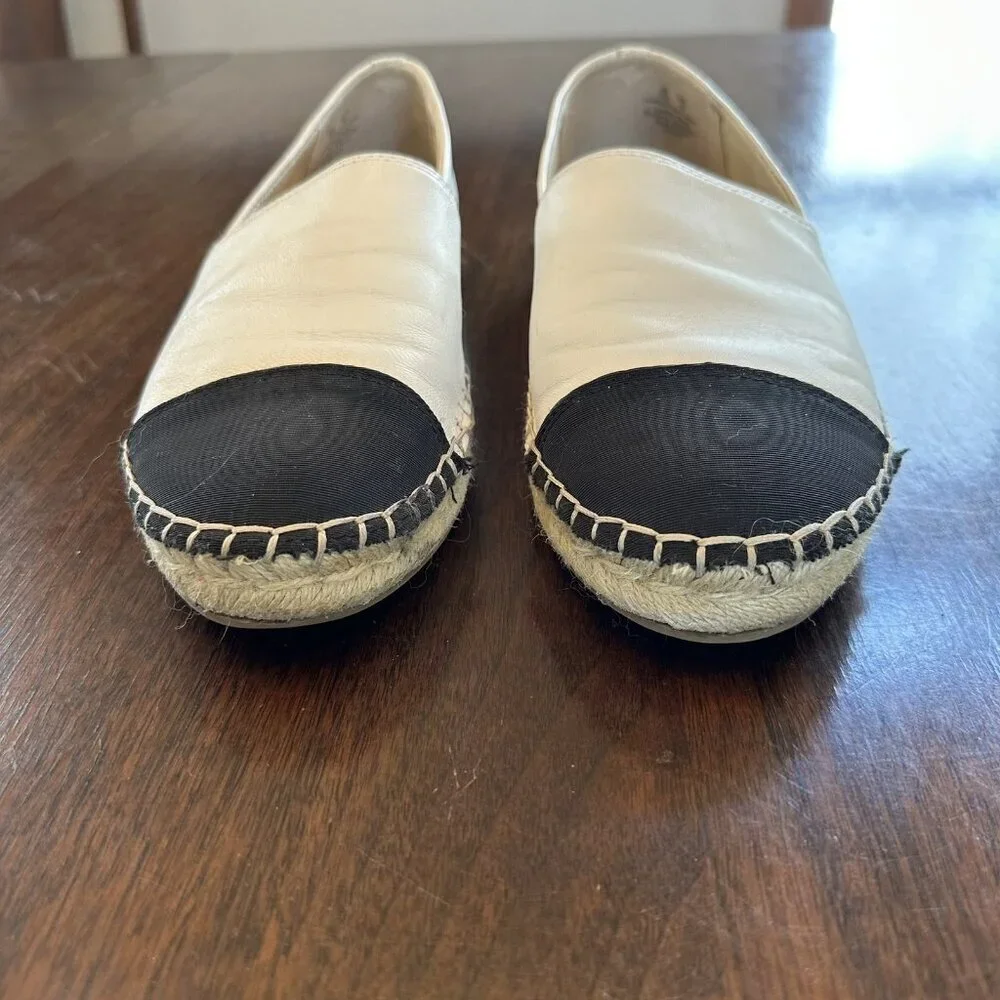 Sam & Libby White Leather Black Canvas Cap Toe Espadrille Flats Size 10